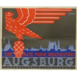 Plakat von F. Döllgast, "die alte freie Reichsstadt Augsburg", um 1940, gedruckt von J.P. Himmer,