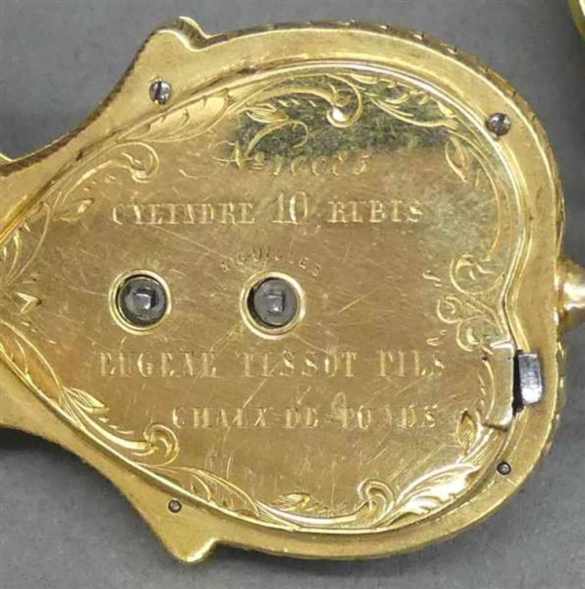 Damenhängeuhr18 kt. Gelbgold, "Eugene Tissot Fils", Chaux de Fonds, in Form eines Blumenkörbchens, - Bild 6 aus 6