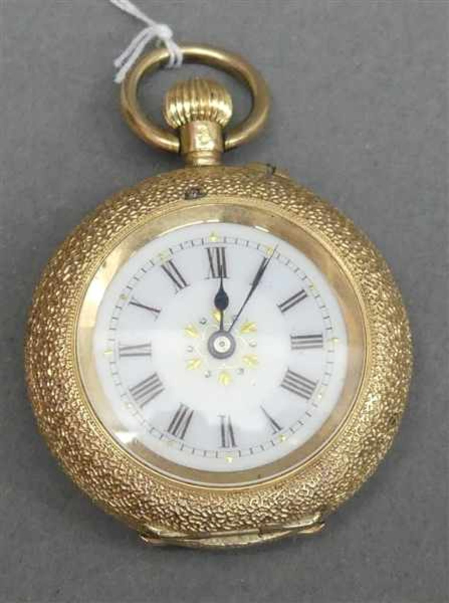 Damenhängeuhr14 kt. Gelbgold, Staubschutzdeckel Metall, gravierte Monogrammkartusche, weißes - Image 2 of 3