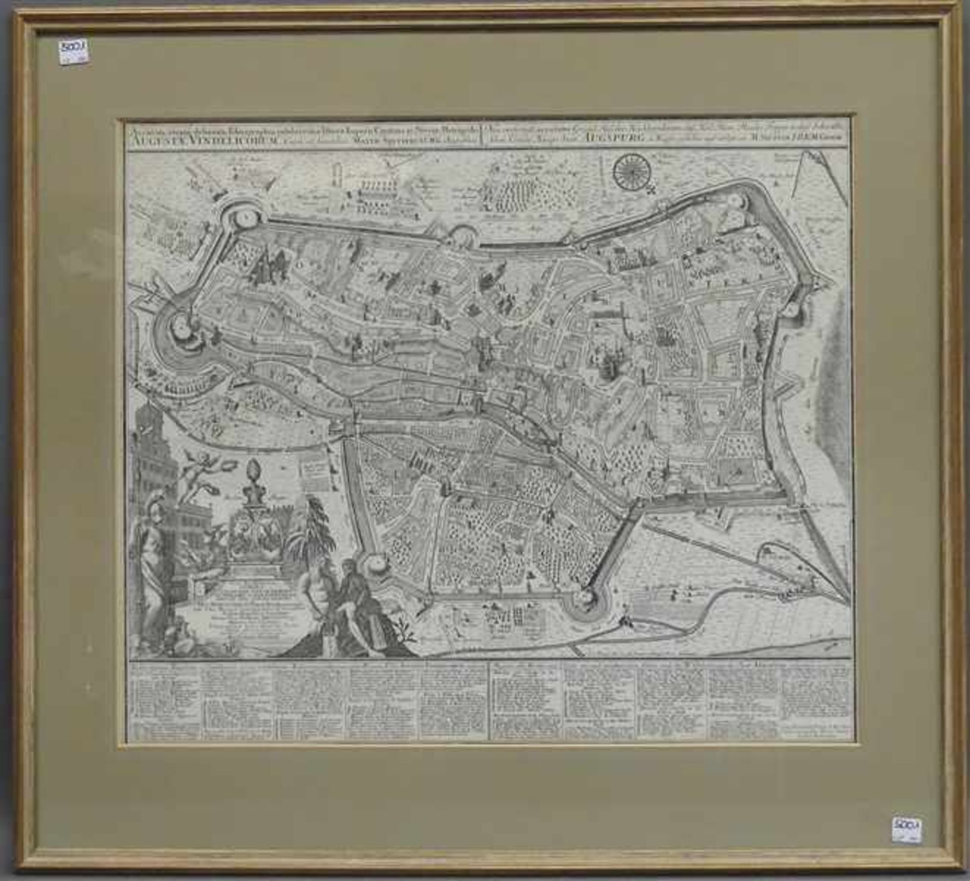 Kupferstichgroßformatiger Plan der "Stadt Augspurg" von Matthias Seutter, mit Legende und - Bild 2 aus 5