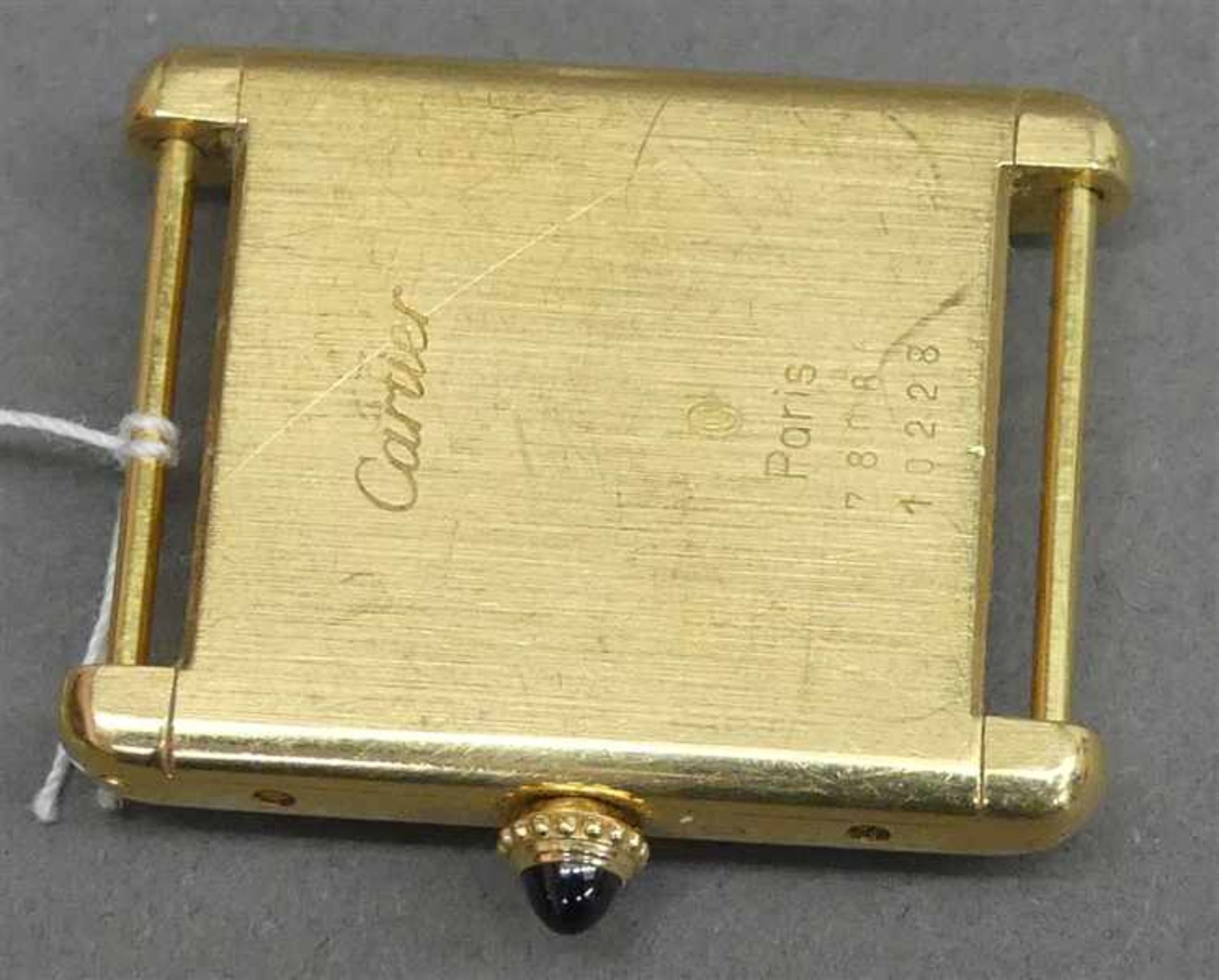 Damenarmbanduhr18 kt. Gelbgold, "Cartier", Mod. Tank, Handaufzug, weisses Emailzifferblatt, römische - Bild 2 aus 3