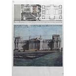 DruckgraphikChristo, "Wrapped Reichstag", mit Vogelschau und Grundriss, 100x70 cm, im Rahmen,- - -
