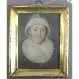 Miniaturmalerei, um 1800 Öl auf Metall, "Junge Dame mit Haube", wohl Süddeutsch, 11x9 cm, im