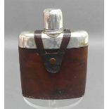 FlachmannGlasflasche, 925 Silbermontur, in Lederummantelung, graviert, RG, h 14 cm,- - -20.00 %