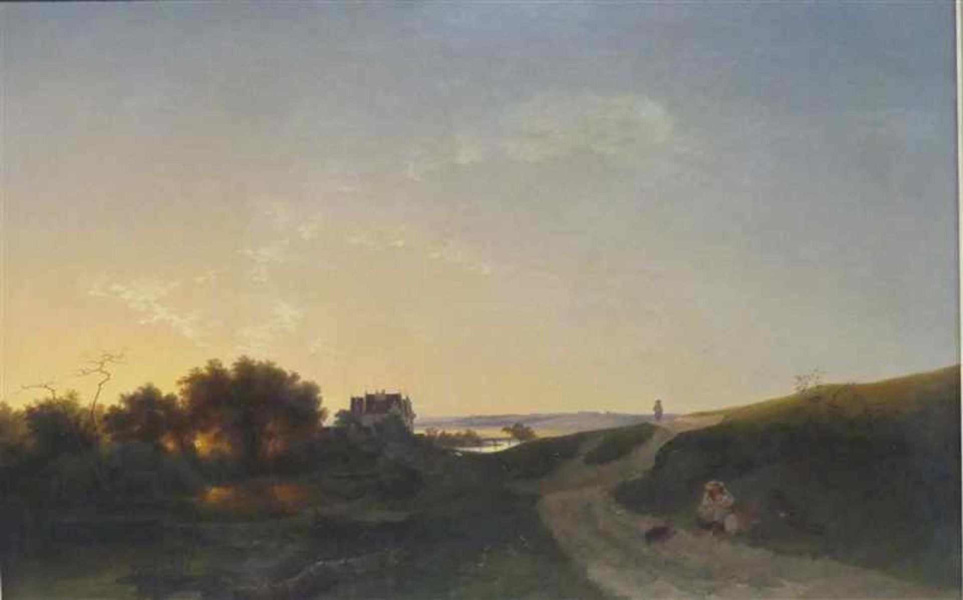Raffalt, Johann Gualbert1836 Murau - 1865 Rom, Öl auf Leinen, morgendliche Flusslandschaft mit