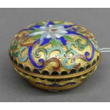 Zierdöschen Metall, Cloisonné, China, Blumen- und Ornamentdekor, rund, d 4,5 cm,- - -20.00 % buyer's