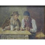 Schidknecht, Georg1850 - 1939, Öl auf Pappe, Bauern am Tisch beim Kartenspielen, links oben