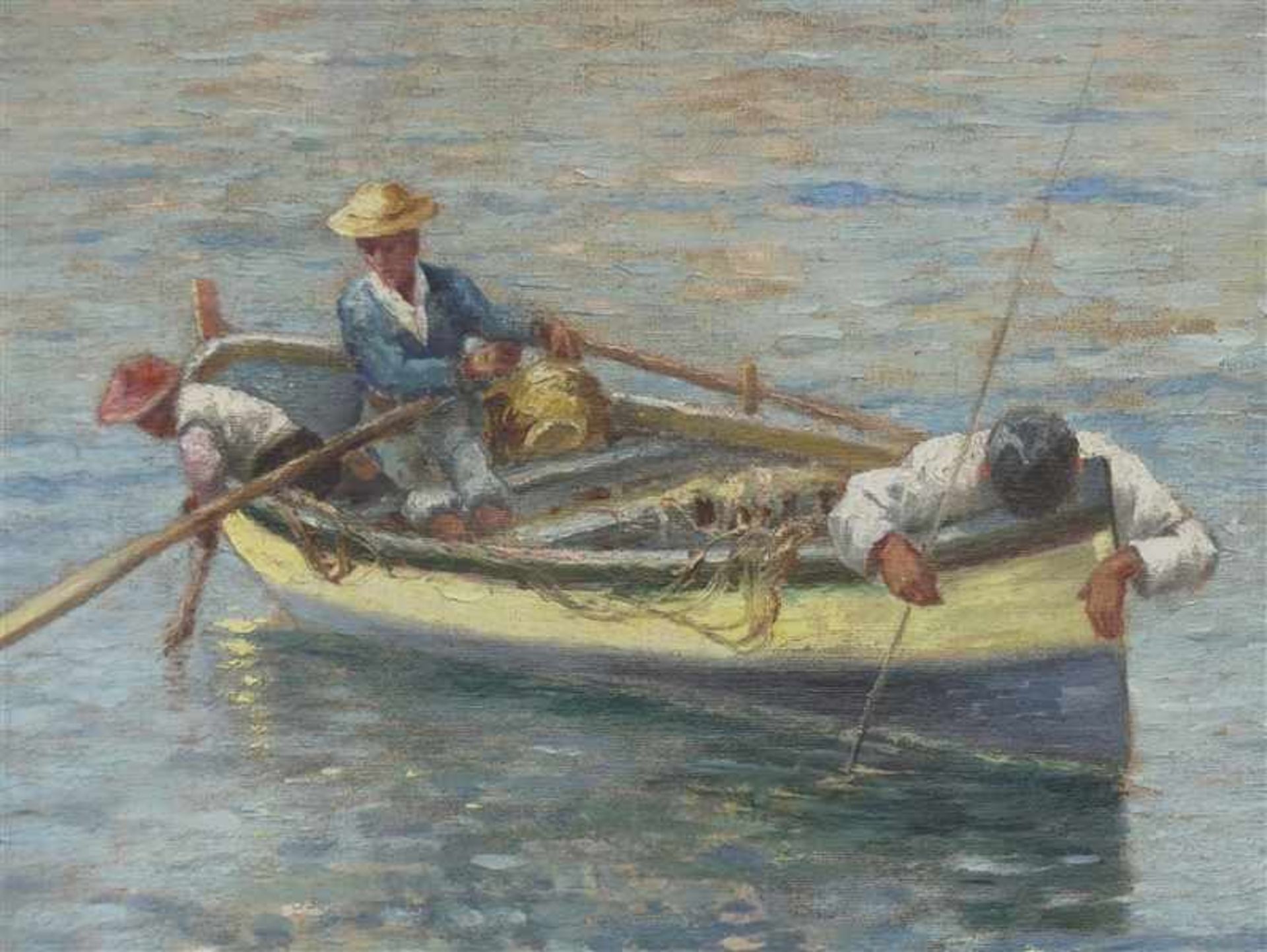Kremp, Prof. Erminio 1860 - 1936 Palermo, Öl auf Leinen, "Italienische Fischer an der Küste", rechts - Bild 5 aus 6