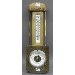 Barometer Messing, mit Thermometer, um 1940, teilweise Reliefdekor, h 39 cm,- - -20.00 % buyer's