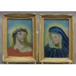 Paar Hinterglasbilder19. Jh., "Mutter Gottes und Christus mit Dornenkrone", im Holzrähmchen, je 11x7