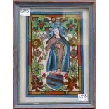 HinterglasbildMutter Gottes auf der Weltkugel, gemalt, 20. Jh., 23x17 cm, im Rahmen,- - -20.00 %