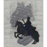 Bernhard, Prof. Georggeb. 1929 Augsburg, Collage auf Papier, Reiter zu Pferd, mit Schattenmalerei,