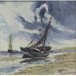 Hahlfeld Öl auf Leinen, "Fischerboot am Strand", rechts unten signiert, um 1920, 30x30 cm, im