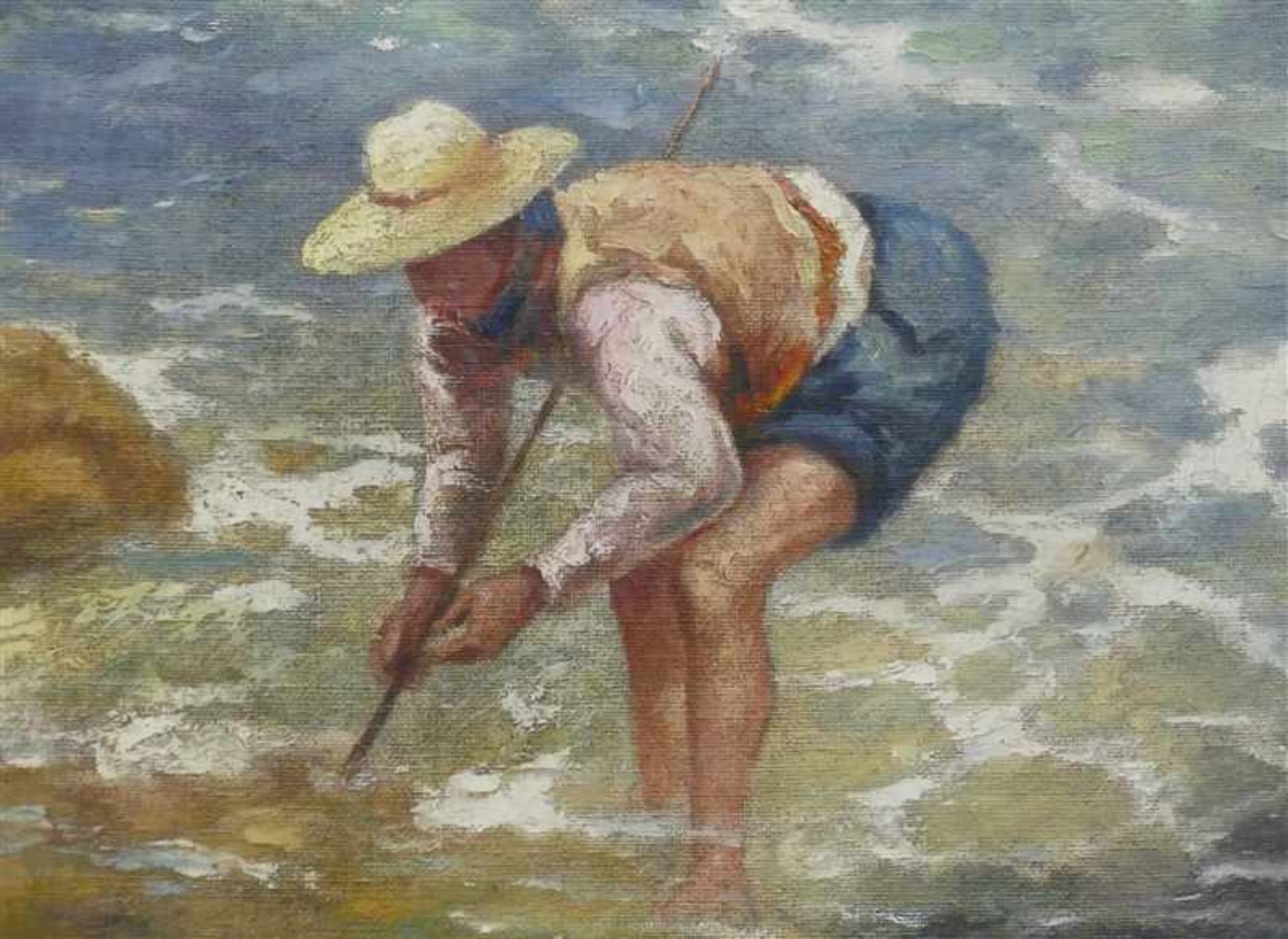 Kremp, Prof. Erminio 1860 - 1936 Palermo, Öl auf Leinen, "Italienische Fischer an der Küste", rechts - Bild 4 aus 6