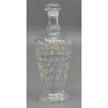 Karaffe mit Stöpselum 1900, Glas, Emailmalerei, Blumen, Goldränder, h 20 cm,- - -20.00 % buyer's