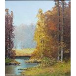 Grabone, Arnold1896 - 1982, Öl auf Leinen, Bach im Herbstwald, rückseitig bezeichnet "Herbst im
