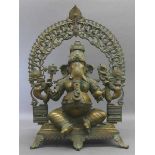 BronzeskulpturIndien, sitzender Ganesha mit Aureole, teilweise durchbrochen gearbeitet, 19./20. Jh.,