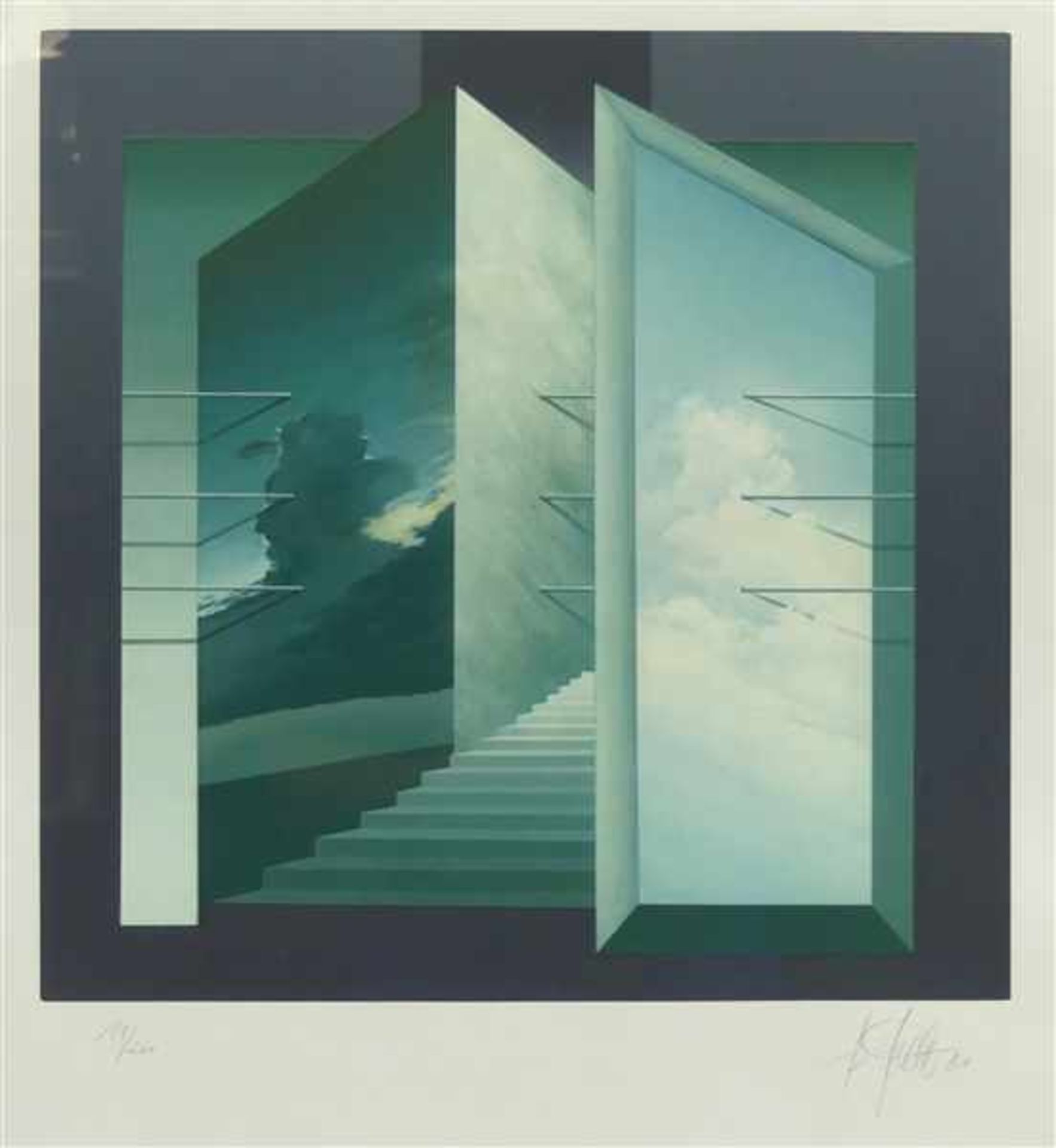 Farblithographie18/200, "Die Treppe", rechts unten unleserlich signiert, datiert (19)81, 71x51 cm,