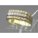 Damenring 14 kt. Gelbgold, mit Silber, besetzt mit 21 kleinen Diamanten, ca 4g, RM 57,5,- - -20.00 %