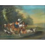 Holland, 19. Jh.,Öl auf Holz, Tiere und Menschen an der Tränke, 26x33 cm, im Rahmen,- - -20.00 %