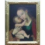 Heiligenmalerei, 20. Jh. Öl auf Leinen, Madonna mit Jesuskind, nach antikem Vorbild, 60x45 cm, im