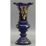 Ziervase, um 1900Blauglas, Emailmalerei, Wellrand, Abriss, h 26,5 cm,- - -20.00 % buyer's premium on