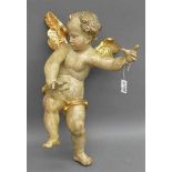 Holzskulpturgeflügelter Putto, gefasst, 18./19. Jh., süddeutsch, leichte Fassungsschäden, h 36