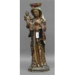 Holzschnitzerei, um 1900gefasst, Mutter Gottes mit dem Jesuskind, bäuerliche Ausführung,