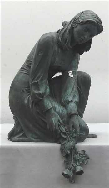 BronzeskulpturErwin A. Schinzel, 1919 - 2018, sitzende junge Dame mit Rosen, h 80 cm, starke