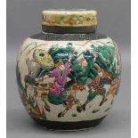 Ingwertopfmit Deckel, Keramik, China, Krieger- und Landschaftsdekor, um 1900, Bodenmarke, h 19,5