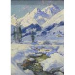 Schenker, Jacques Matthias1854 - 1927, Öl auf Karton, winterliche Bachlandschaft im Hochgebirge,