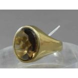 Herrenring14 kt. Gelbgold, 1 ovaler Rauchquarz 17x14 mm, ca 10g, RM 69,- - -20.00 % buyer's