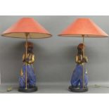 Paar FigurenlampenMetall, massiv, in Form von "2 jungen Mohren mit Turban", bemalt, teilvergoldet,