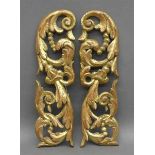 Paar Schnitzereien 19. Jh., Holz, vergoldet, durchbrochen gearbeitet, barocke Form, h 32 cm,- - -