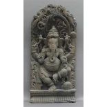 ReliefschnitzereiIndien, Holz, Ganesha, Elefantengott, durchbrochen gearbeitet, 20. Jh., h 62 cm,- -