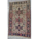 KaukaseFlachgewebe, Sumak-Technik, Leski-Motive, antik, beige-rot, Bleichstelle, 183x118 cm,- - -