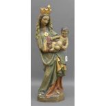 Schnitzarbeit, 20. Jh.Holz, bekrönte Madonna mit Jesuskind, bemalt und teilvergoldet, Grödnertal, am