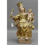 Heiligenskulptur, 18. Jh.wohl Deutsch, sitzende Mutter Gottes mit dem Jesuskind, mit Krone und