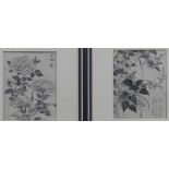 Paar HolzschnitteJapan, verschiedene Blumen, Schriftzeichen, je 18x13,5 cm, im Rahmen,- - -20.00 %