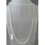 Halskette 18 kt. Weißgoldschloss mit Diamantbesatz, weiße Flussperlen im Verlauf, in altem Etui, l