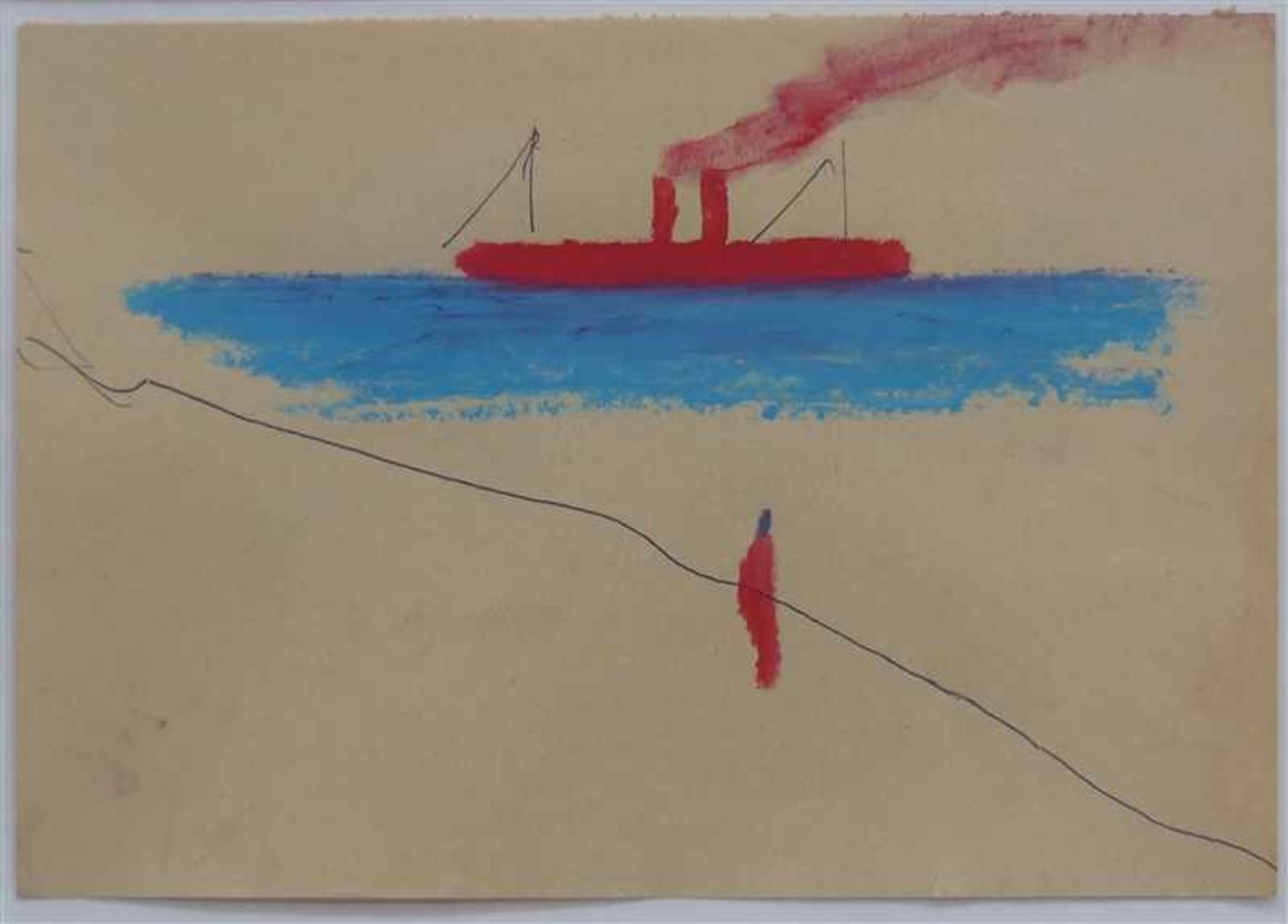 AmmerseemalerMischtechnik auf Papier, Dampfschiff in Rot, um 1980, 15x21 cm, im Rahmen,- - -20.