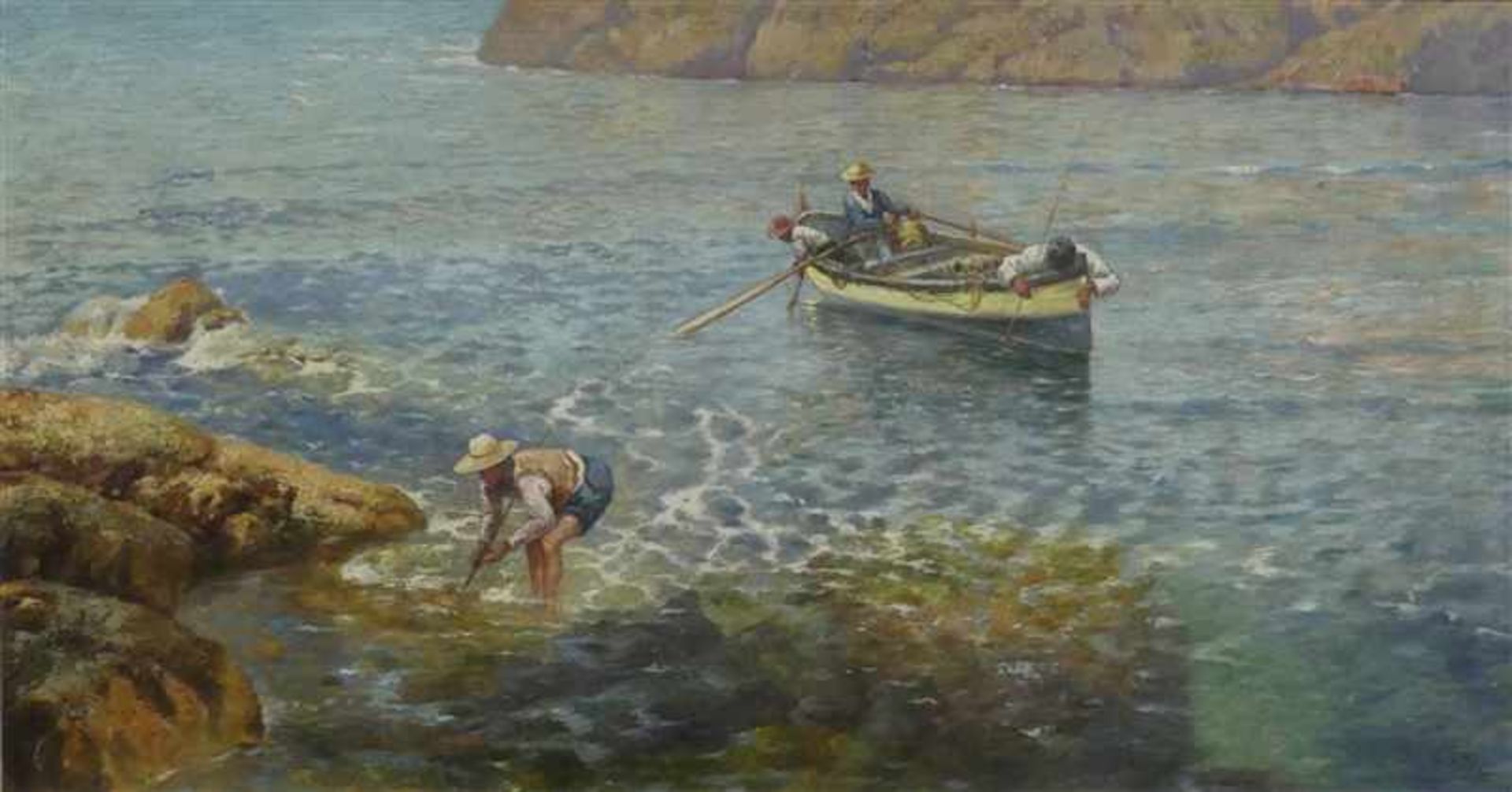 Kremp, Prof. Erminio 1860 - 1936 Palermo, Öl auf Leinen, "Italienische Fischer an der Küste", rechts