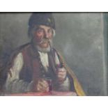 HorrathÖl auf Leinen, Porträt eines Mannes in ungarischer Tracht mit Pfeife, rechts unten