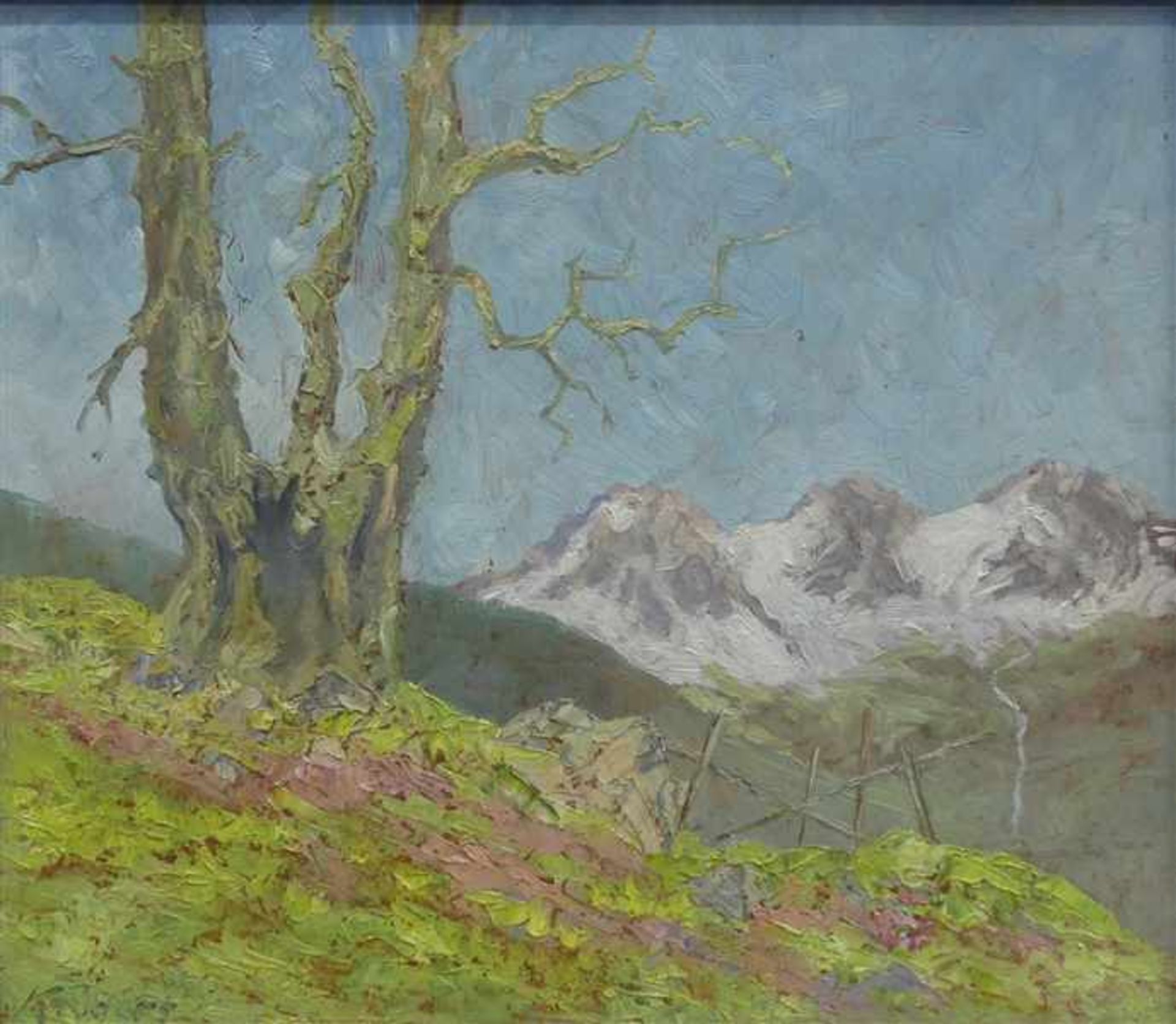 Kauders, Prof. Georg Manfred1882 - 1953, Öl auf Malerpappe, Ansicht: Mittelberg - kleines Walsertal,