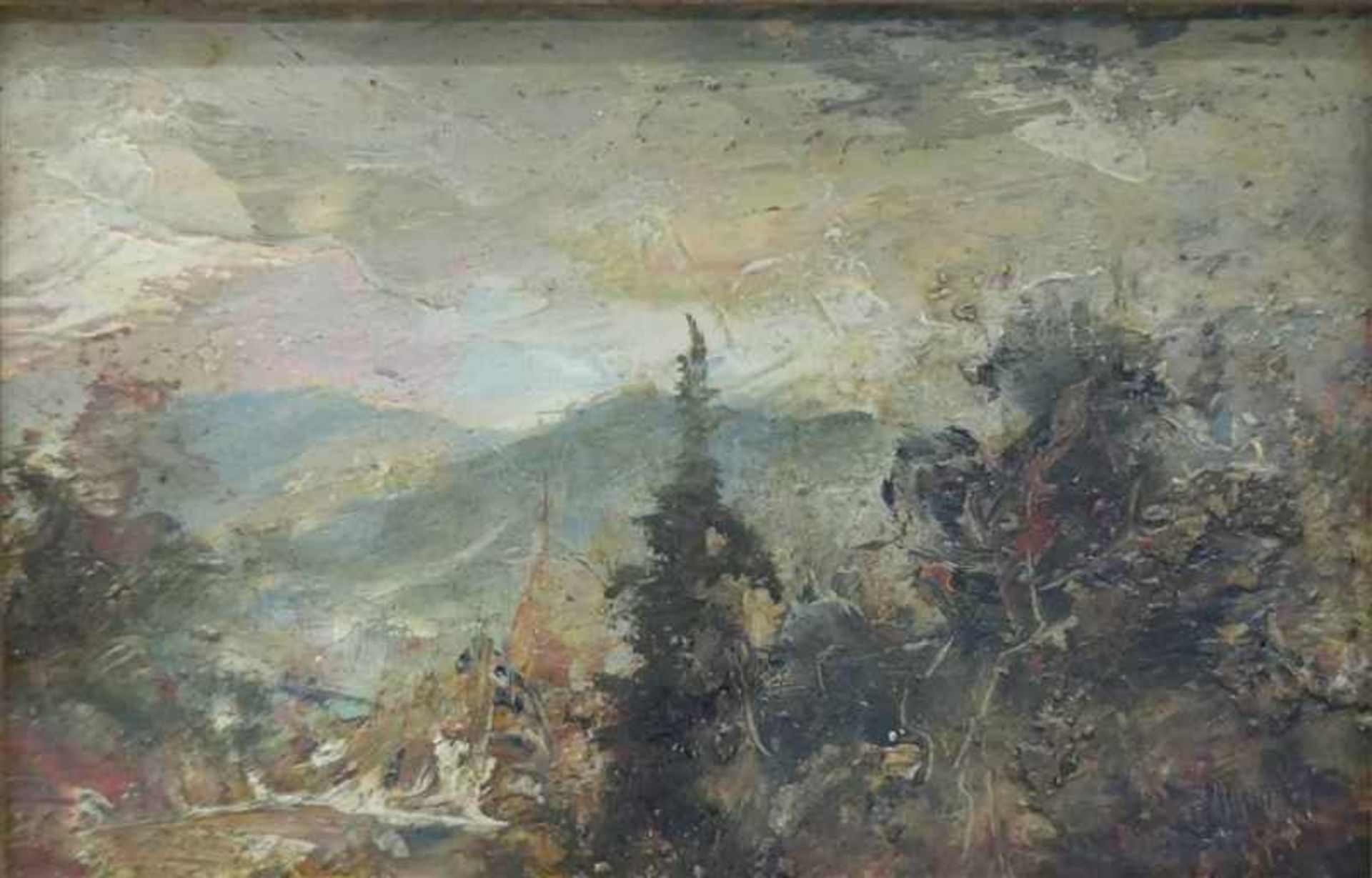 Utz, D. zugeschriebenÖl auf Malerpappe, Vorgebirgslandschaft, impressionistische Malweise,