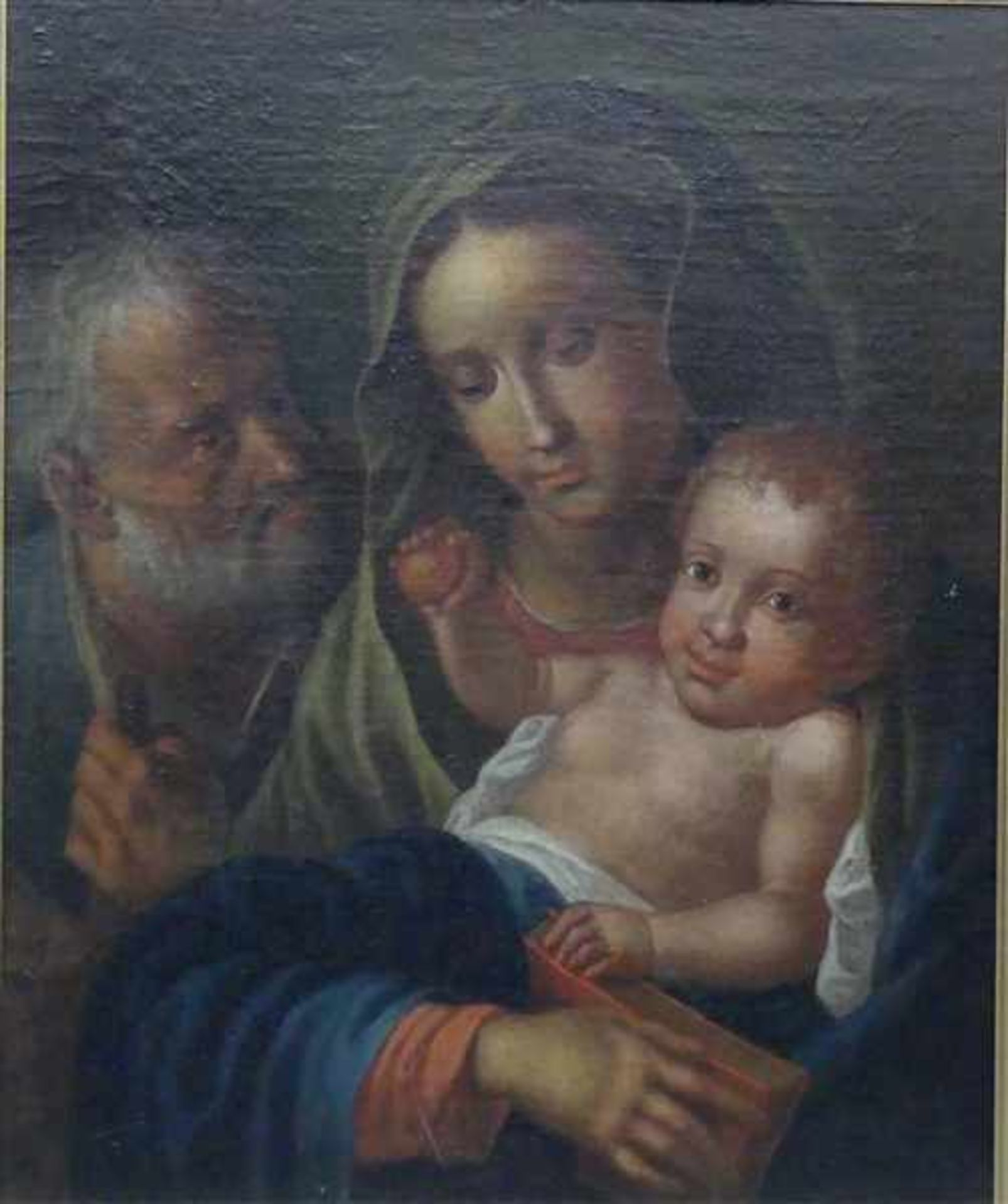 Deutsch, um 1800Öl auf Leinen auf Holz, Madonna mit Jesusknabe, 60x49 cm, im Rahmen,- - -20.00 %