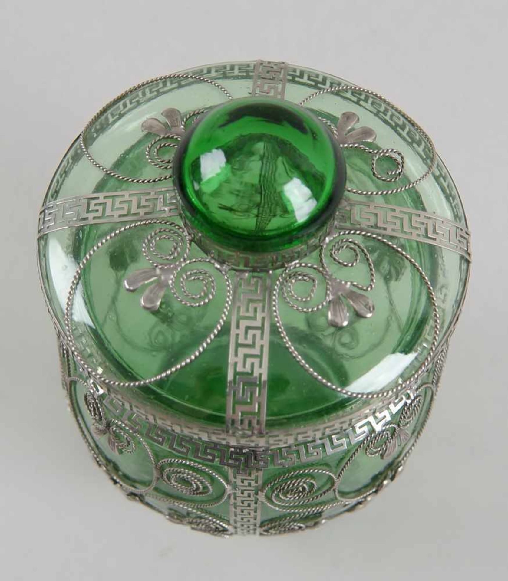 Biedermeier Deckelglas / Bonboniere mit filigraner Silbermontierung, 19. JH, H 20 xDurchmesser 13cm - Bild 7 aus 8