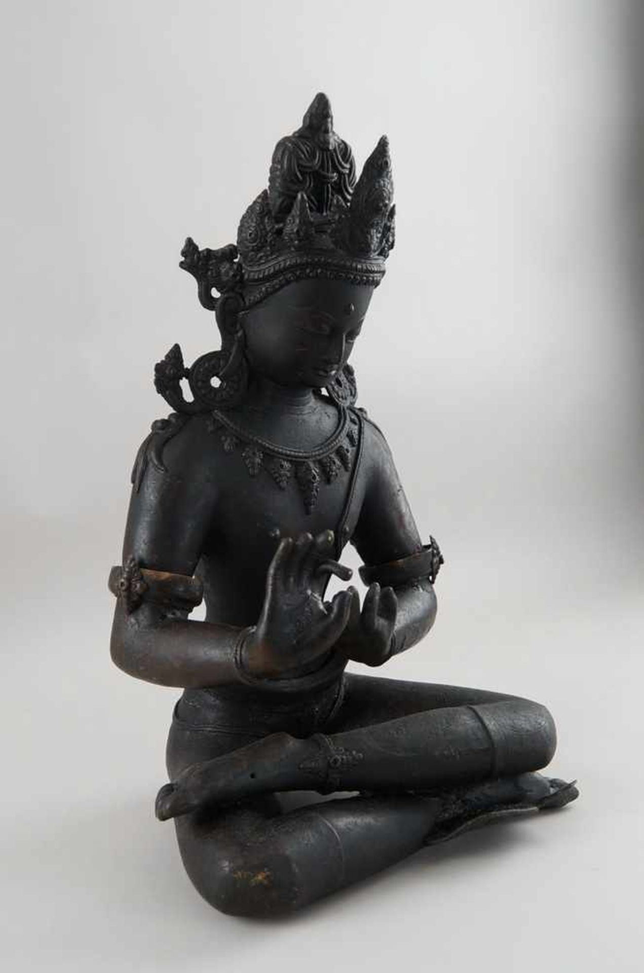 Tibetanischer, sitzender Buddha, Bronze, 19. JH, H 49 cm - Bild 8 aus 9