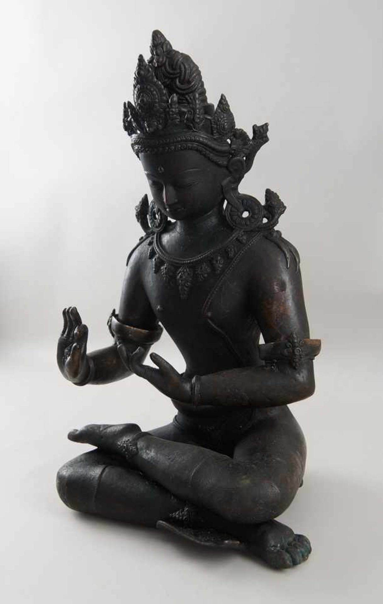 Tibetanischer, sitzender Buddha, Bronze, 19. JH, H 49 cm - Bild 7 aus 9