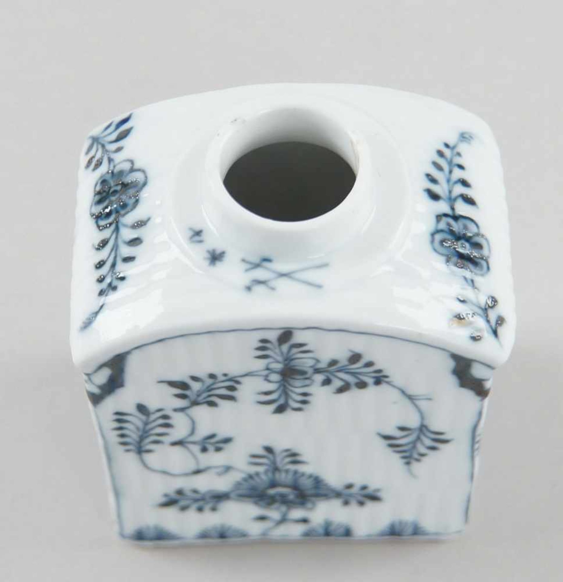 Rauenstein Teedose, gemarktet, blaues Blumenmuster unter Glasur, 18. JH, ohne Korken, H 10cm - Bild 5 aus 5